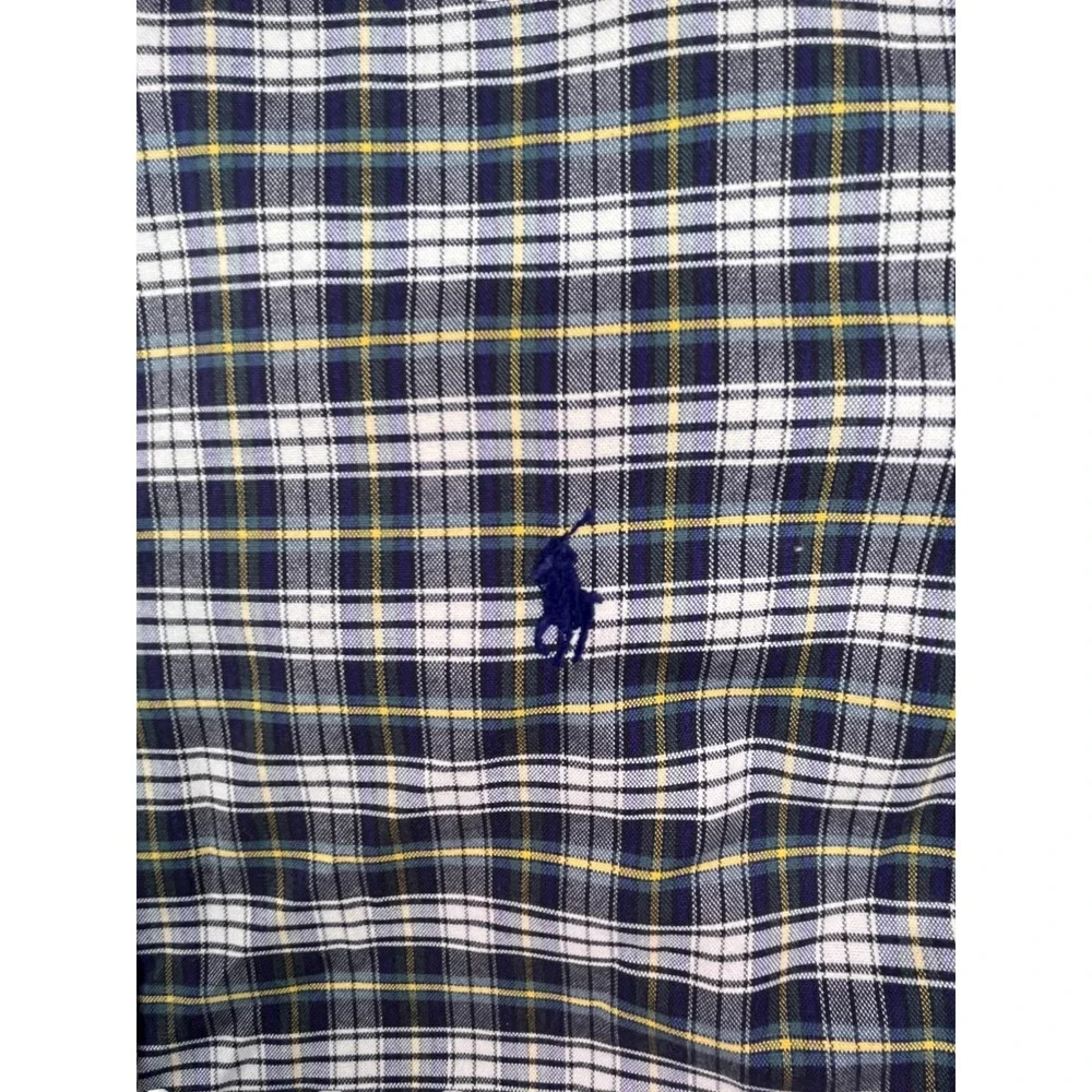Ralph Lauren Men's Stretch‎ Oxford Plaid Button Down Shirt Size L Blue Green